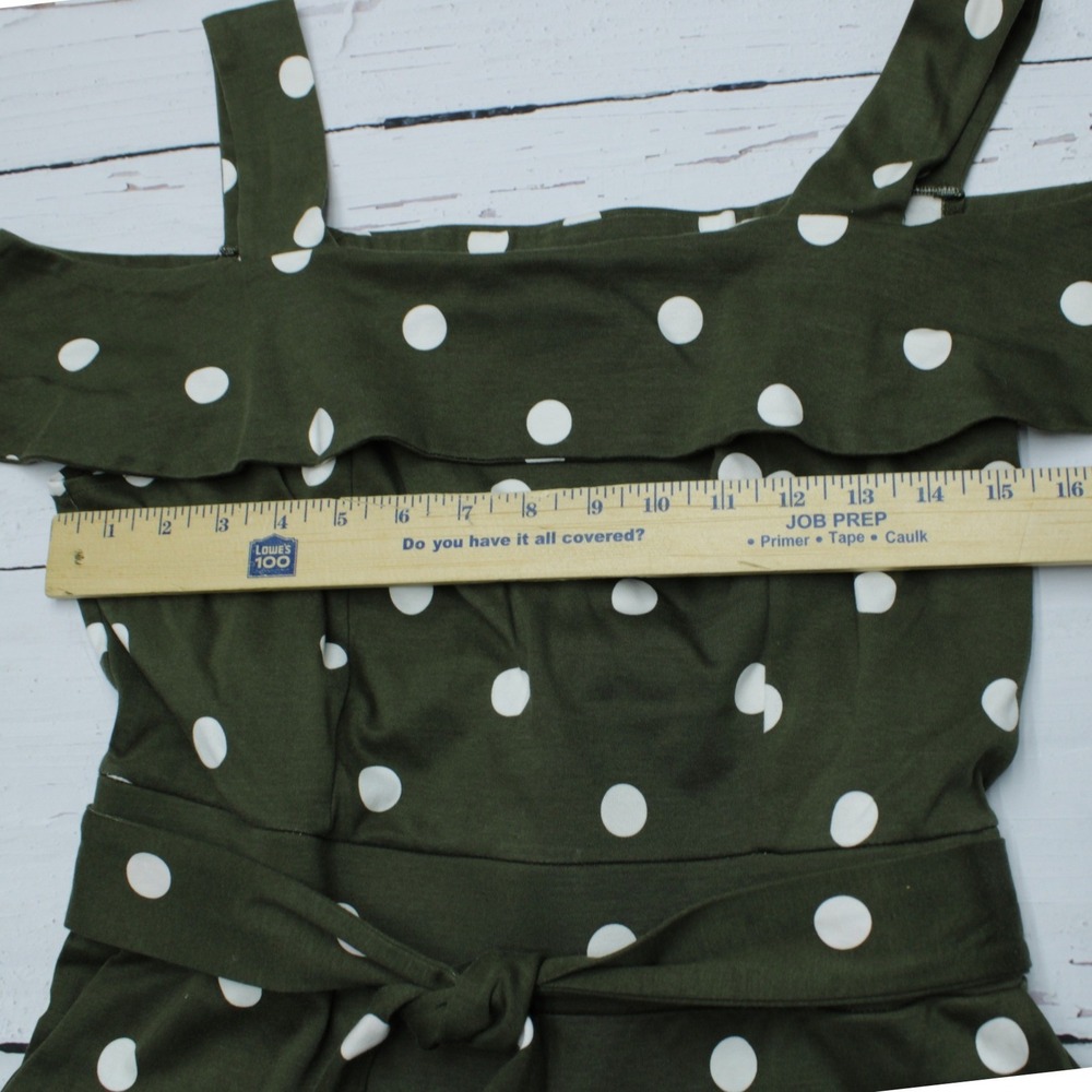 New York & Company Polka Dot Cotton Jumpsuit Green L Romper - Picture 7 of 10